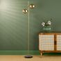 Ophira 2 Light Floor Lamp Antique Gold Black Marble and Amber Ribbed Glass