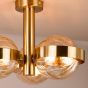 Ophira 3 Light Semi-Flush Antique Gold and Amber Ribbed Glass