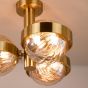 Ophira 3 Light Semi-Flush Antique Gold and Amber Ribbed Glass
