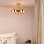 Ophira 3 Light Semi-Flush Antique Gold and Amber Ribbed Glass