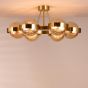 Ophira 6 Light Semi-Flush Antique Gold and Amber Ribbed Glass