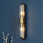 Rhian 2 Light Wall Light Matt Black and Ribbed Glass