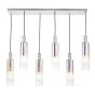 Ruben 6 Light Bar Pendant Satin Silver and Ribbed Iridised Glass