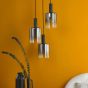 Savannah 3 Light Cluster Pendant Matt Black and Smoked Glass