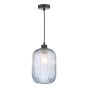 Sawyer Pendant Matt Black and Blue Ribbed Glass