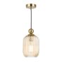 Pendant Satin Brass with Champagne Ribbed Glass