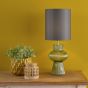 Suelita Table Lamp Green Ribbed Glass and Antique Brass With Shade