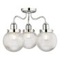 Tamara 3 Light Bathroom Semi Flush Polished Chrome Ribbed Glass IP44