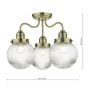 Tamara 3 Light Bathroom Semi Flush Antique Brass Ribbed Glass IP44