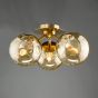 Ulrika 3 Light Flush Antique Brass and Amber Glass