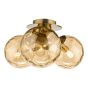 Ulrika 3 Light Flush Antique Brass and Amber Glass