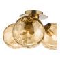 Ulrika 3 Light Flush Antique Brass and Amber Glass