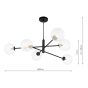 Vignette 6 Light Pendant Matt Black With Clear Hammered Glass