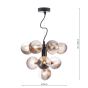 Vine 10 Light Pendant Satin Black With Smoked/Clear Ribbed Glass