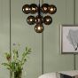 Vine 10 Light Pendant Satin Black With Black Confetti Glass