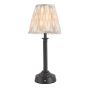 Virgil Rechargeable Table Lamp Matt Black With Taupe Ikat Shade LED