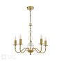 Wrest Park 5 Light Armed Pendant Aged Brass and Ribbed Glass