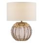 Zorin Table Lamp Tea Glass and Antique Brass With Linen Shade