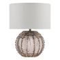 Zorin Table Lamp Tea Glass and Antique Brass With Linen Shade