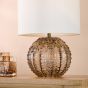 Zorin Table Lamp Tea Glass and Antique Brass With Linen Shade
