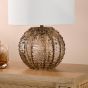 Zorin Table Lamp Tea Glass and Antique Brass With Linen Shade