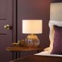 Zorin Table Lamp Tea Glass and Antique Brass With Linen Shade