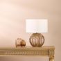 Zorin Table Lamp Tea Glass and Antique Brass With Linen Shade