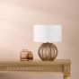 Zorin Table Lamp Tea Glass and Antique Brass With Linen Shade