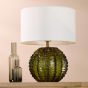 Zorin Table Lamp Green Glass and Antique Brass With Linen Shade