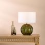Zorin Table Lamp Green Glass and Antique Brass With Linen Shade