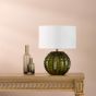 Zorin Table Lamp Green Glass and Antique Brass With Linen Shade