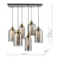 Alma 6 Light Bar Pendant Matt Black & Brass with Smoked Glass