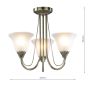 Boston 3 Light Semi-Flush Antique Brass and Opal Glass
