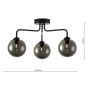 Feya 3 Light Semi Flush Matt Black With Smoked Glass