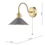 Hadano Wall Light Natural Brass and Pewter Metal Shade 18cm