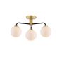 Lainey 3 Light Semi-Flush Matt Black and Antique Brass With Opal Glass