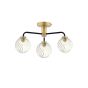 Lainey 3 Light Semi-Flush Matt Black and Antique Brass With Twisted Glass