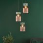 Rhubarb 3 Light Cluster Pendant Pink and Green Ribbed Glass