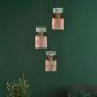 Rhubarb 3 Light Cluster Pendant Pink and Green Ribbed Glass