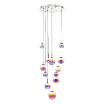 Cesario 12 Light Cluster Pendant Polished Chrome Iridised Glass LED