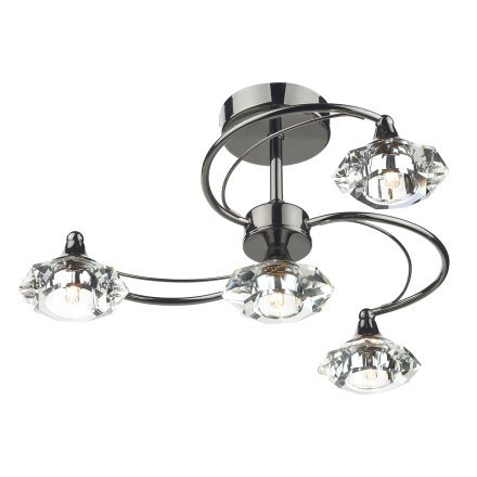 Luther 4 Light Semi-Flush Polished Black Chrome and Crystal