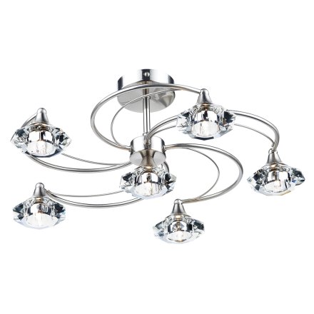Luther 6 Light Semi Flush Satin Chrome Crystal
