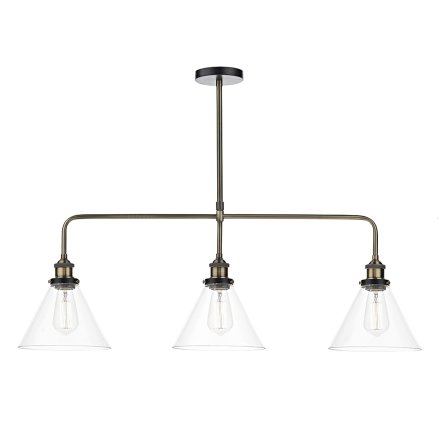 Ray 3 Light Bar Pendant Antique Brass Clear