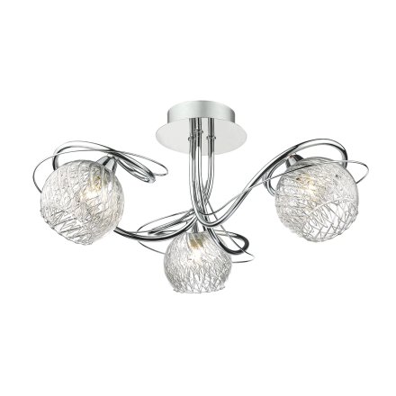 Rehan 3 Light Semi-Flush Polished Chrome and Ribbed Glass