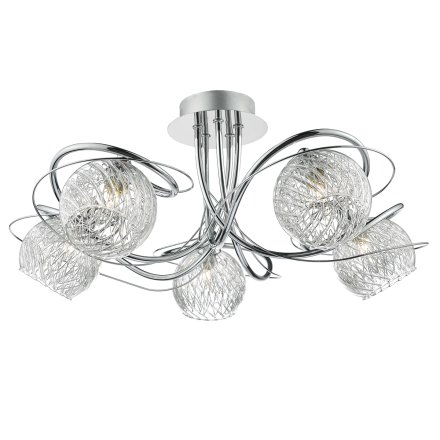 Rehan 5 Light Semi-Flush Polished Chrome and Ribbed Glass