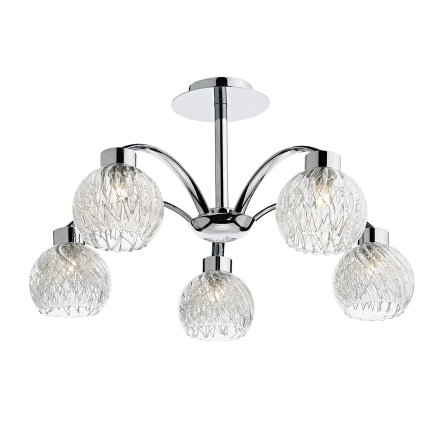 Yasmin 5 Light Semi-Flush Polished Chrome and Ribbed Glass