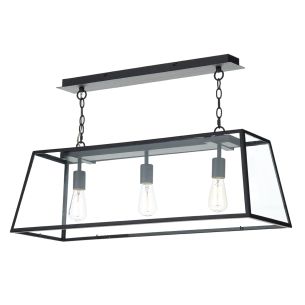 Academy 3 Light Bar Pendant Matt Black and Glass