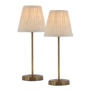 Adyara Twin Pack Table Lamp Antique Bronze With Linen Pleated Shade