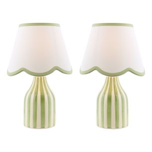 Aimee Twin Pack Table Lamp Green Ceramic With Shade