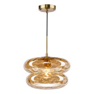 Alcella Pendant Natural Brass and Amber Dimple Glass